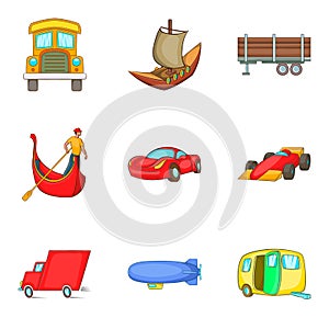 Automobile icons set, cartoon style