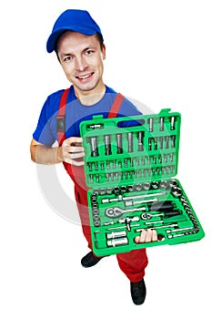 Automobile mechanic with Socket Wrench Set