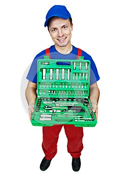 Automobile mechanic with Socket Wrench Set