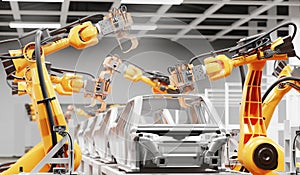 Automobile production line using robots to work in smart factories.