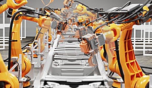 Automobile production line using robots to work in smart factories.