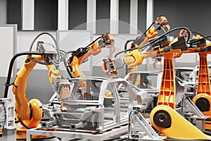 Automobile production line using robots to work in smart factories.