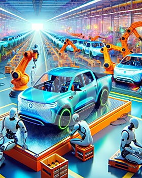 Automobile Robotic Automation Manufacturing Factory Humanoid Workers Assembly Production AI Generated