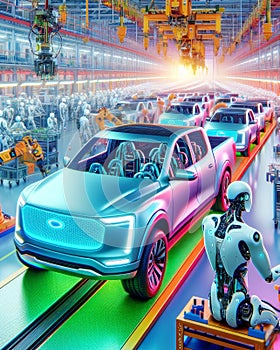 Automobile Robotic Automation Manufacturing Factory Humanoid Workers Assembly Production AI Generated