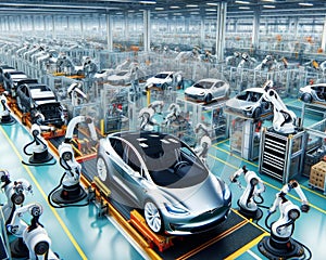 Automobile Robotic Automation Manufacturing Factory Humanoid Workers Assembly Production AI Generated