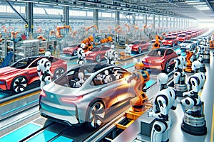 Automobile Robotic Automation Manufacturing Factory Humanoid Workers Assembly Production AI Generated