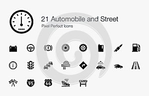 21 Automobile and Street Pixel Perfect Icons