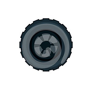 Automobile tire. Detail of wheel of car. Black circle object.