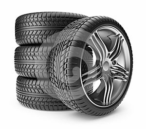 Automobile tire. Wheel 3D, Icon