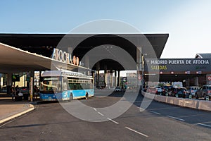 Automobile traffic at the Atocha station in the city of Madrid. Spain.