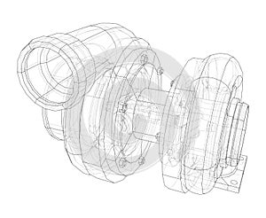 Automobile turbocharger concept outline. Vector