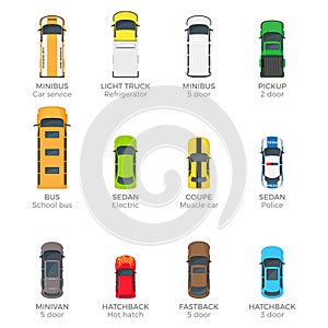 Automobiles Vector Collection with Names on White