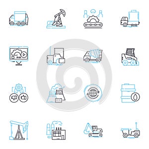 Automobiles vehicles linear icons set. Cars, Trucks, Vans, SUVs, Sedans, Convertibles, Coupes line vector and concept