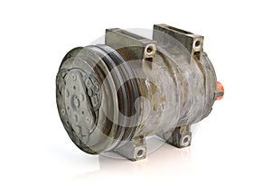 Automotive air conditioning compressor old on a white background