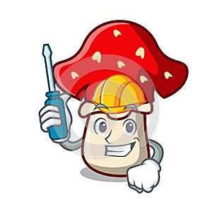 Automotive amanita mushroom mascot cartoon