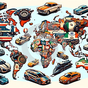 Automotive Atlas: World Map Crafted from Car Continents