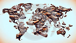 Automotive Atlas: World Map Crafted from Car Continents