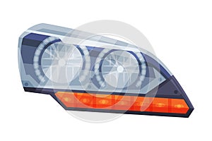 Automotive Auto Car Headlights, Front Glowing Headlamps Flat Style Vector Illustration on White Background
