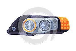Automotive Auto Car Headlights, Rare Glowing Headlamps, Brake Lights Flat Style Vector Illustration on White Background