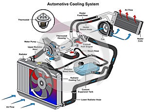 Automotive car cooling system infographic diagram mechanics dynamics engineering