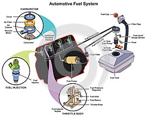 Automotive car fuel system infographic diagram mechanics dynamics engineering photo