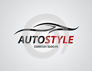 Automotive car logo design with abstract sports vehicle silhouette
