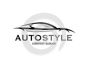 Automotive car logo design with abstract sports vehicle silhouette