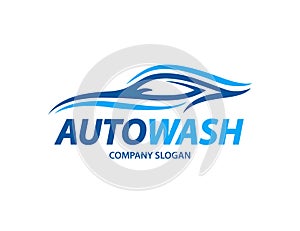 Automotive carwash logo design with abstract sports vehicle silhouette