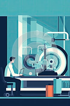 automotive engineer testing a new engine on a dynamometer, measuring performance and efficiency under different conditions, Flat