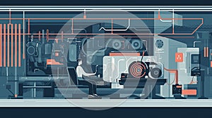 automotive engineer testing a new engine on a dynamometer, measuring performance and efficiency under different conditions, Flat