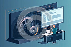 automotive engineer testing a new engine on a dynamometer, measuring performance and efficiency under different conditions, Flat