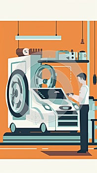 automotive engineer testing a new engine on a dynamometer, measuring performance and efficiency under different conditions, Flat