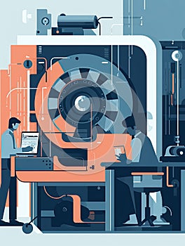 automotive engineer testing a new engine on a dynamometer, measuring performance and efficiency under different conditions, Flat