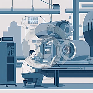 automotive engineer testing a new engine on a dynamometer, measuring performance and efficiency under different conditions, Flat