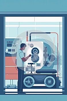 automotive engineer testing a new engine on a dynamometer, measuring performance and efficiency under different conditions, Flat