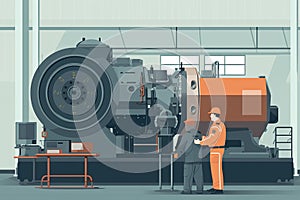 automotive engineer testing a new engine on a dynamometer, measuring performance and efficiency under different conditions, Flat