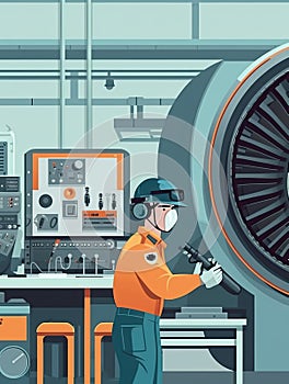 automotive engineer testing a new engine on a dynamometer, measuring performance and efficiency under different conditions, Flat