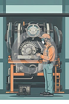 automotive engineer testing a new engine on a dynamometer, measuring performance and efficiency under different conditions, Flat