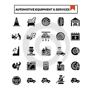 Automotive equipment and service glyph design icon set.