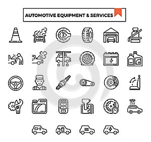 Automotive equipment and service outline design icon set.