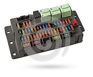 Automotive fuses box in different colors and each color is responsible for the specific value of the protection defined in amperes