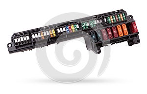 Automotive fuses box in different colors and each color is responsible for the specific value of the protection defined in amperes