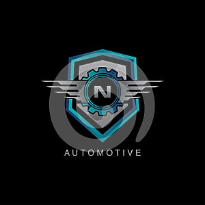 Automotive Gear Wing N Letter Logo