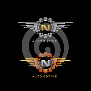 Automotive Gear Wing N Letter Logo