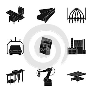 Automotive industry and other web icon in black style.Automated production systems icons in set collection.