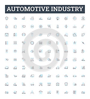 Automotive industry vector line icons set. Vehicles, Autos, Cars, Trucks, Engines, Automakers, Industry illustration