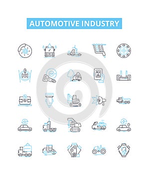 Automotive industry vector line icons set. Vehicles, Autos, Cars, Trucks, Engines, Automakers, Industry illustration