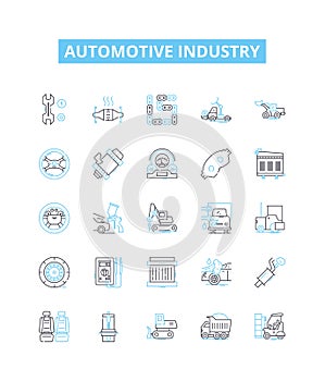 Automotive industry vector line icons set. Vehicles, Autos, Cars, Trucks, Engines, Automakers, Industry illustration