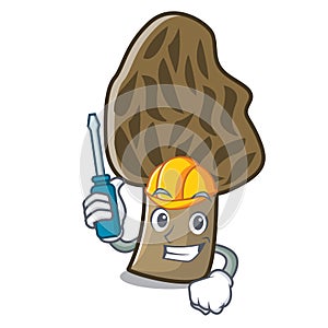 Automotive morel mushroom mascot cartoon