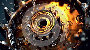 Automotive, Oil wave splashing in car engine with lubricant oil. Concept of lubricate motor oil and gears for engine